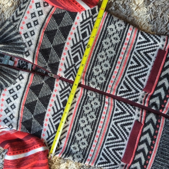 Title Nine Yarnspinner Knit Wool Blend Washable Sweater Full Zip XS Red Gray - Picture 7 of 8